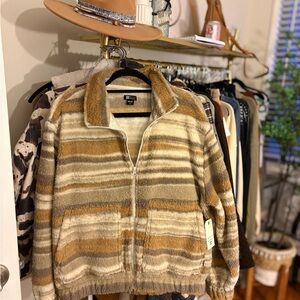 Billabong Fleece Jacket in Tan and Cream